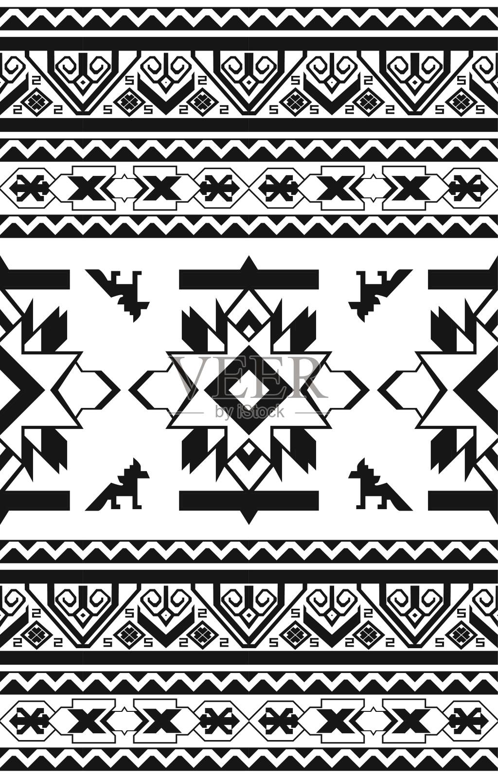 无缝几何抽象织物阿兹特克部落纹身图案。插画图片素材