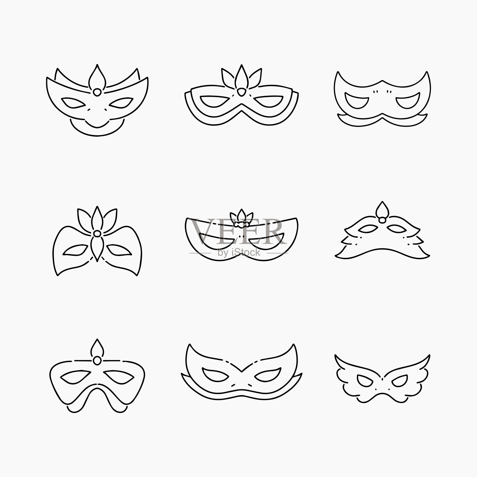 狂欢节面具涂鸦线矢量插图插画图片素材