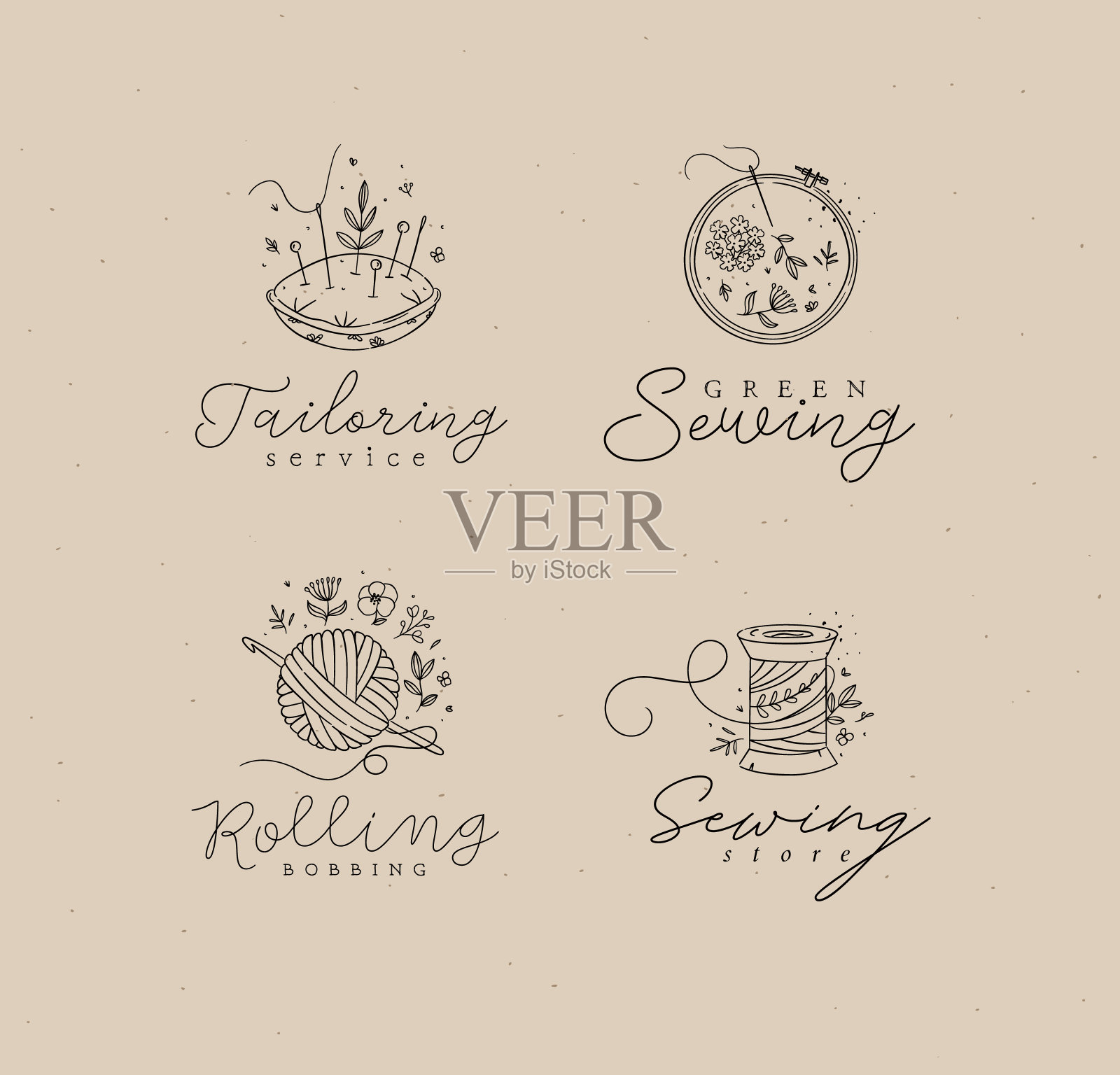 用咖啡色字体缝制标签插画图片素材