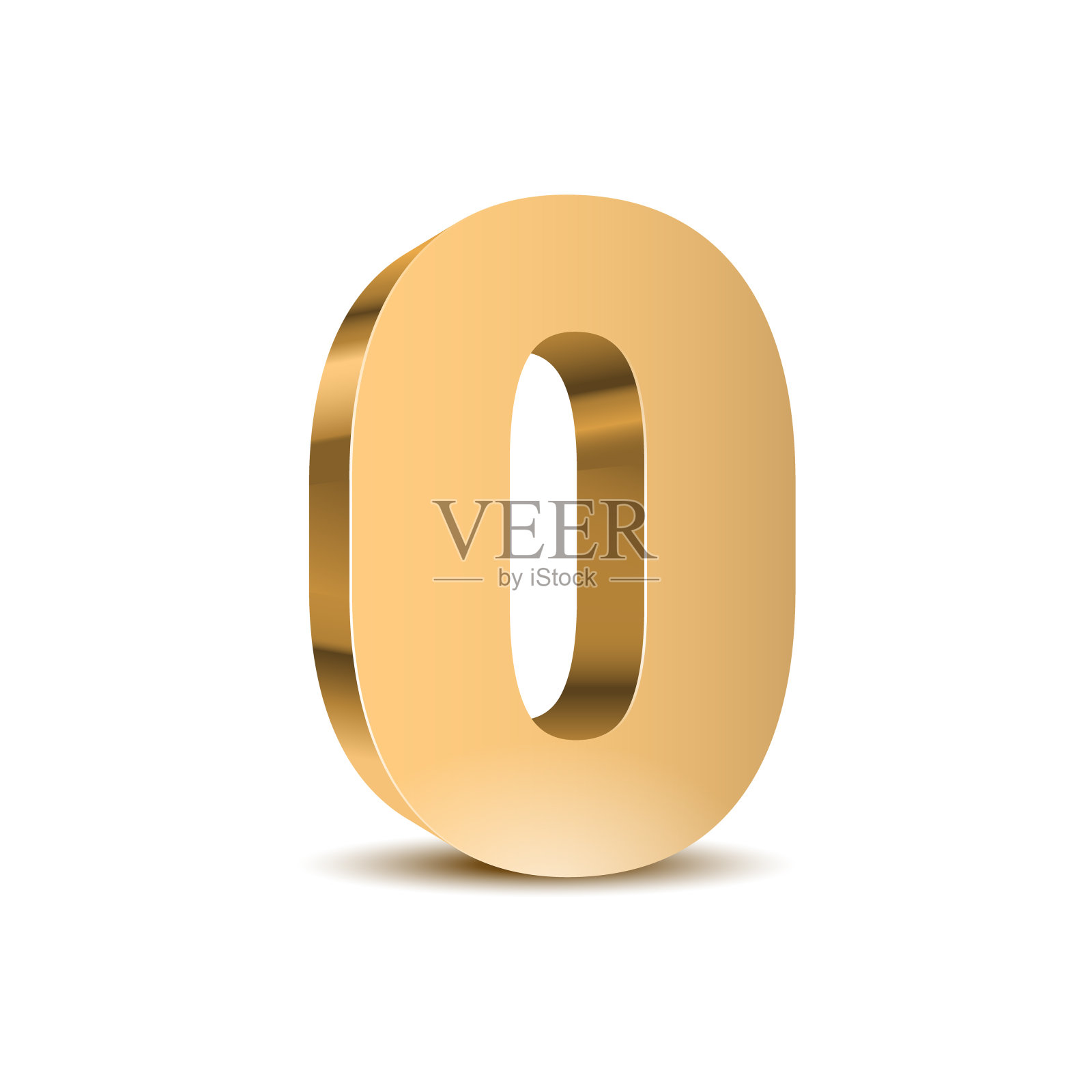 黄金3d数字0与白色背景上的阴影插画图片素材