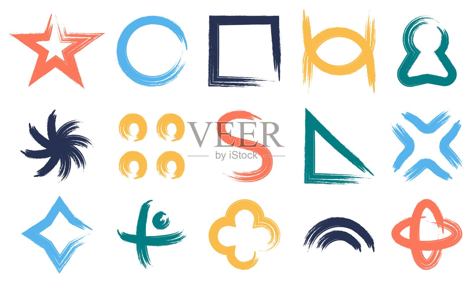 抽象形状，几何元素集。涂鸦风格。刷漆设计。矢量插图。插画图片素材