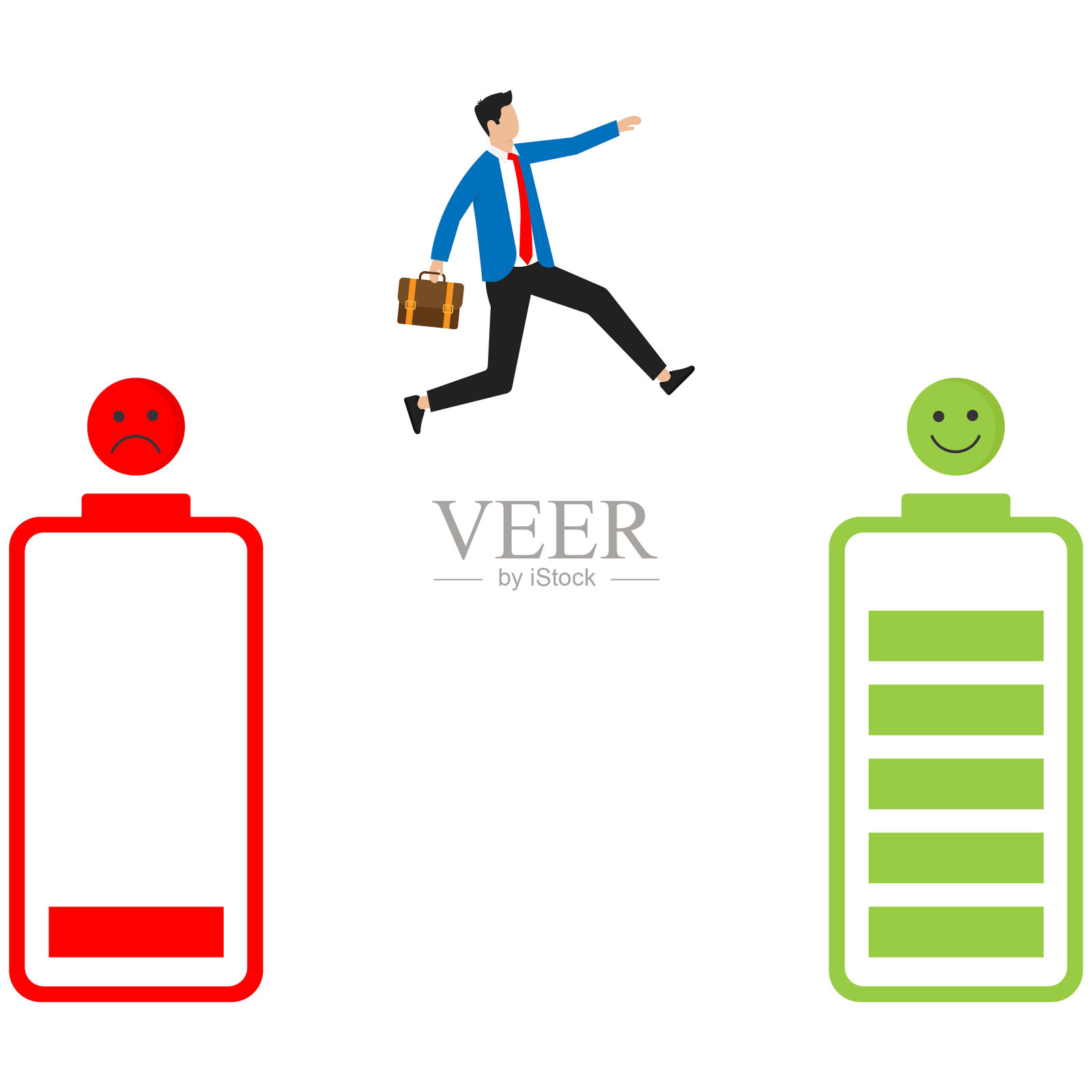 商人依靠情绪能量电池奔跑：心理健康力量概念插画图片素材