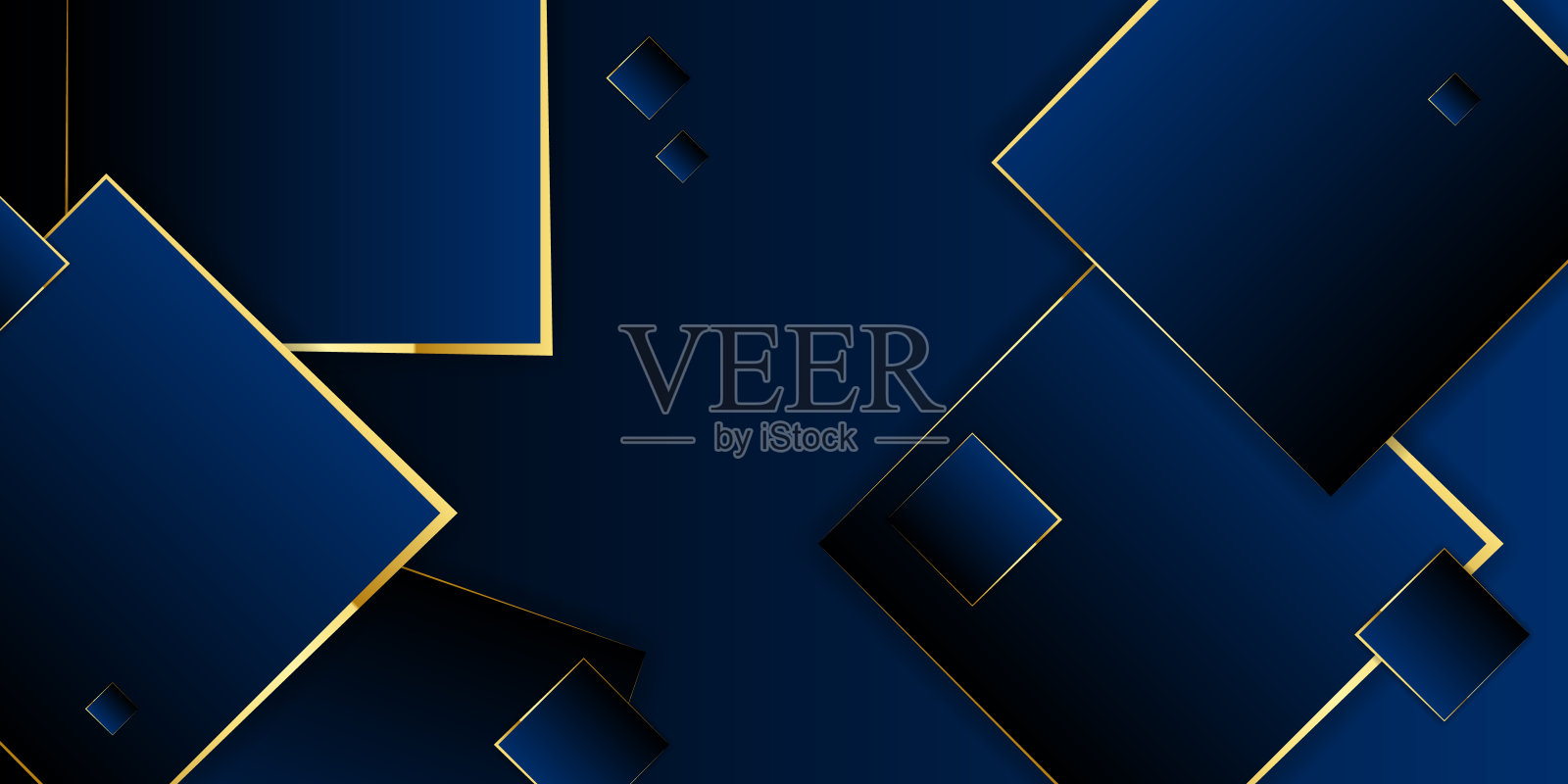 深蓝色和金色马赛克背景。带有鲜明图案碎片的小册子。现代黑暗抽象多边形矢量纹理。插画图片素材