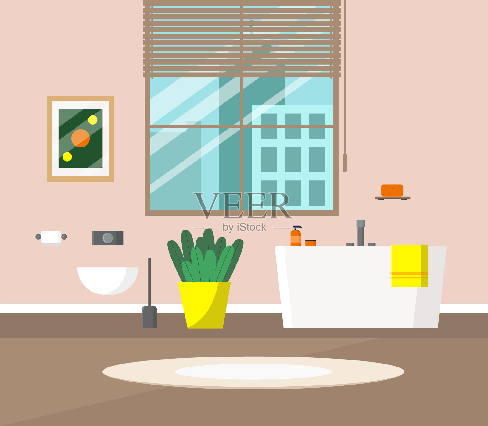 现代时尚的浴室。浴室的物品和管道。插画图片素材