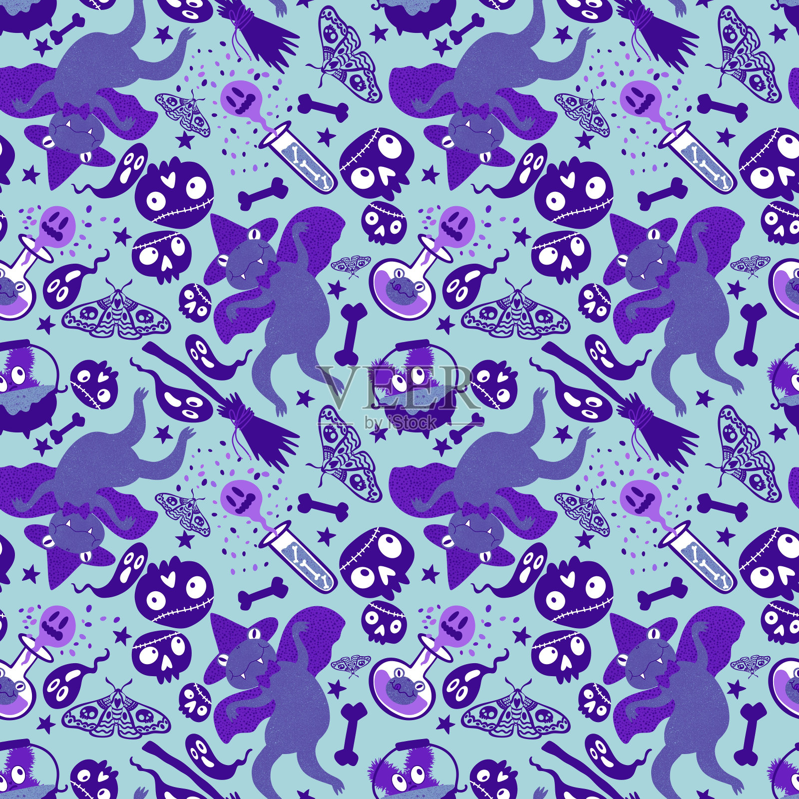 动物无缝万圣节图案的包装纸和孩子插画图片素材