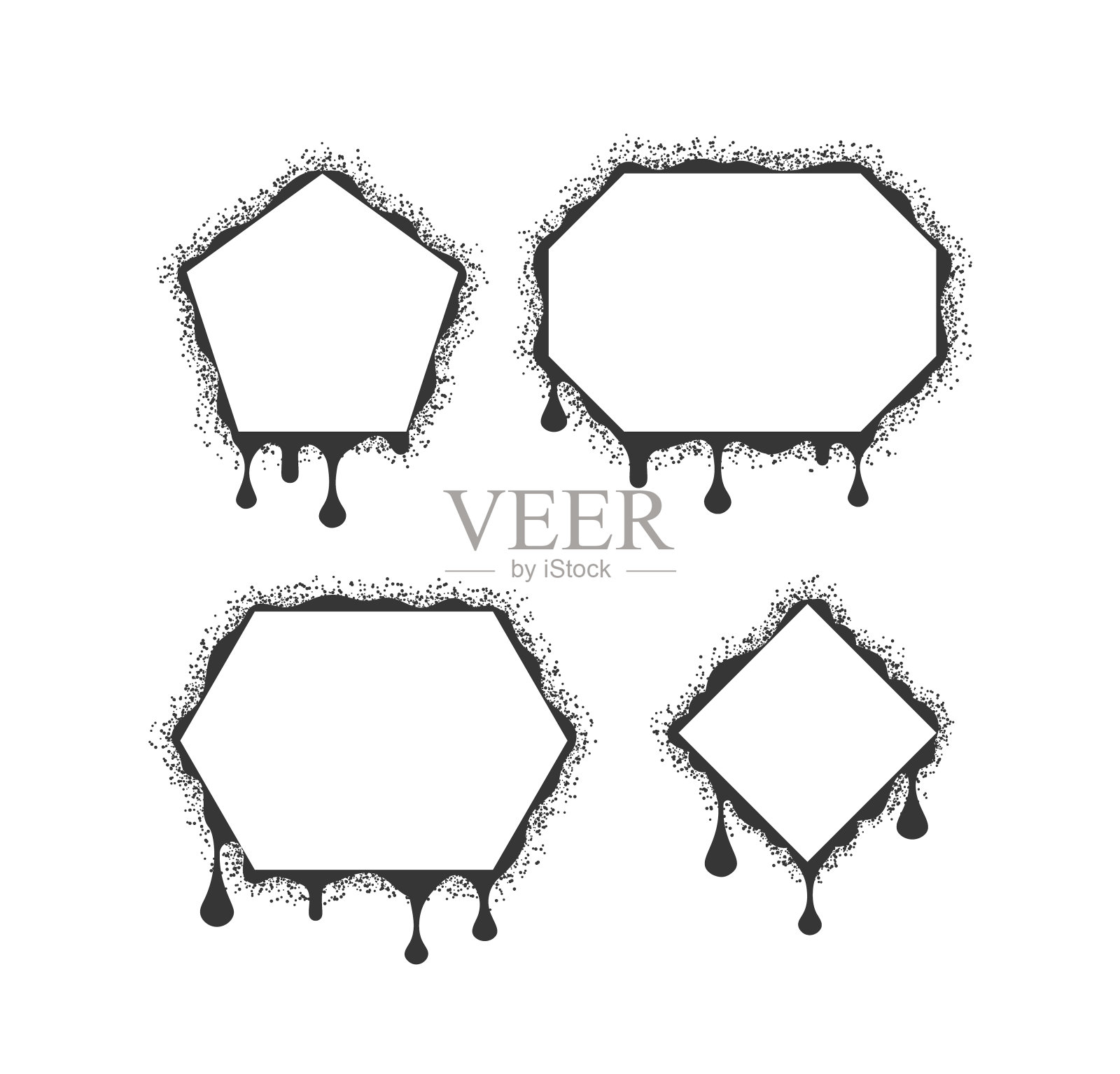 收集四个矢量框架在涂鸦风格与滴漆效果。矢量五边形，菱形和八面体插画图片素材