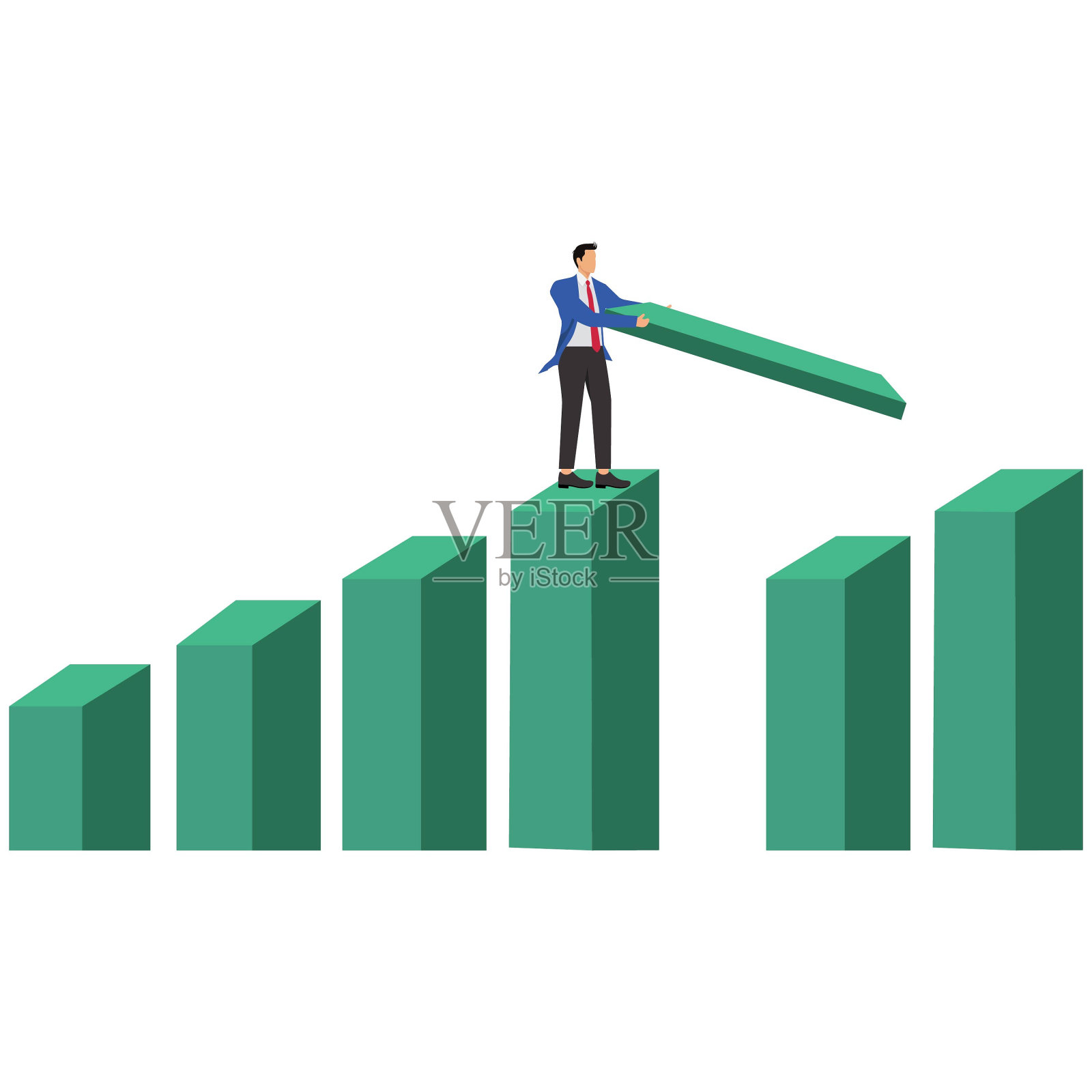 解决面对感到困难的第一步，聪明的商人利用楼梯爬上很大的台阶的概念插画图片素材