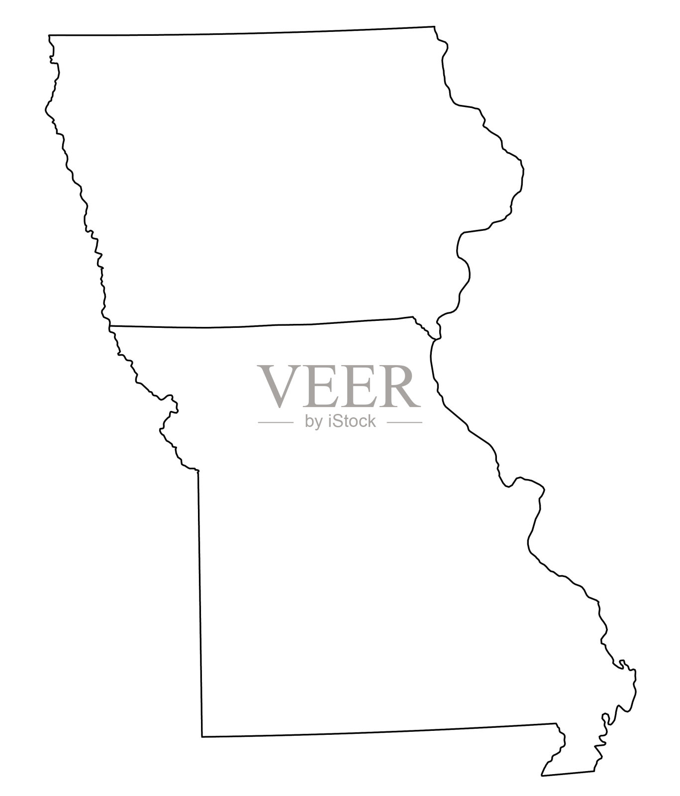 美国各州和地区的地图。美国密苏里州、爱荷华州的地图插画图片素材