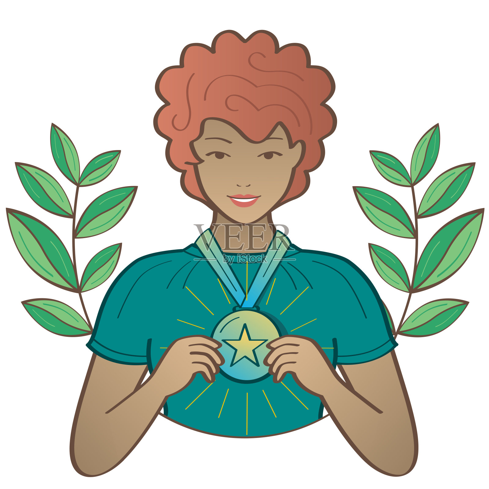 拿着金牌的美女插画图片素材