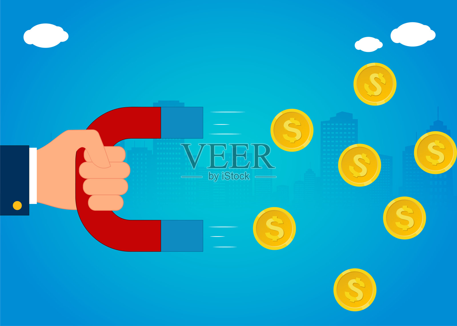 用金属磁铁赚钱，投资，薪水……插画图片素材