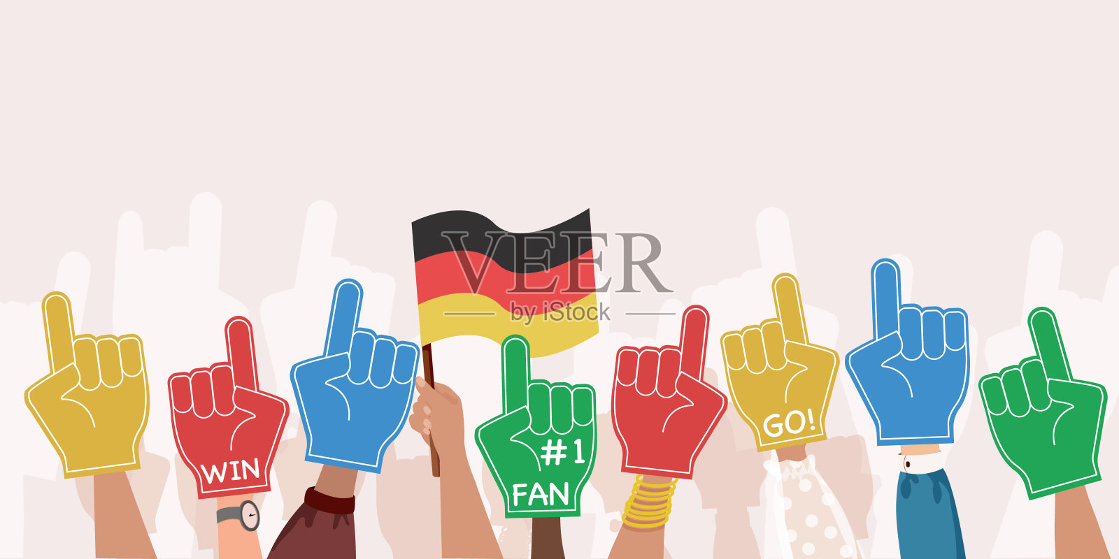 德国球迷的足球横幅。泡沫手指支撑足球队。向量的背景。插画图片素材