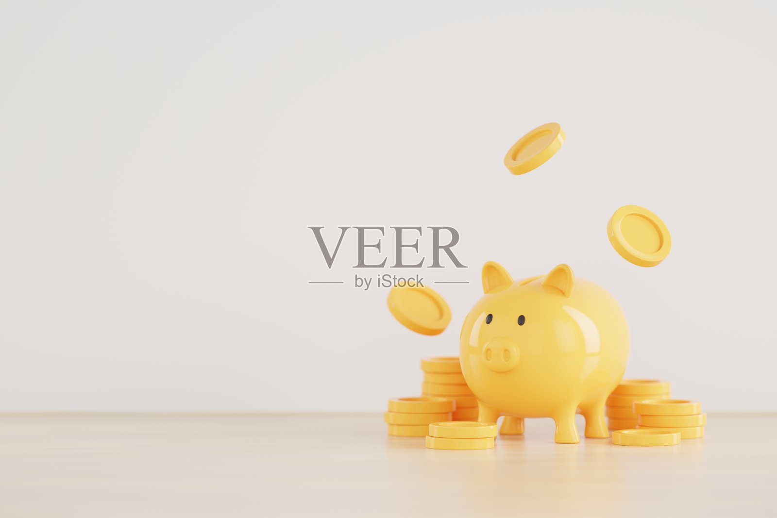 3D渲染与硬币堆栈在干净的背景，金融和银行关于房子的概念，意味着财务丰富和成功的投资存钱罐。照片摄影图片