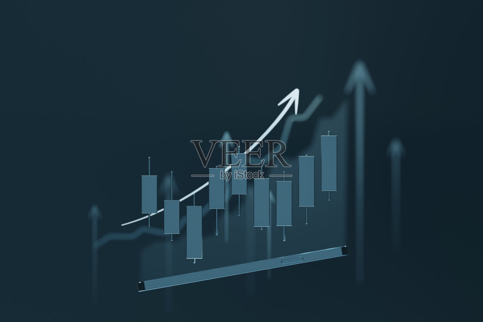 3D渲染一种用全息技术和图形描绘手机成长的数字。照片摄影图片