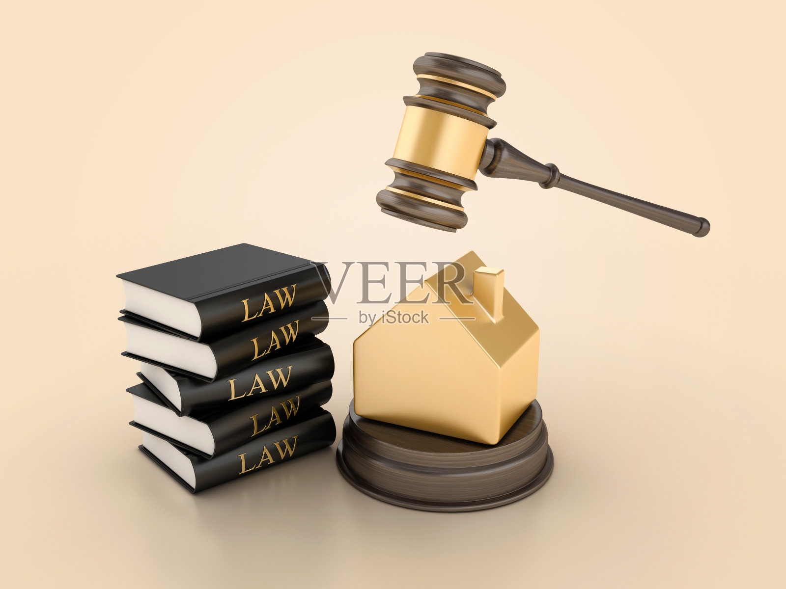 关于木槌和法律书籍的3D房子照片摄影图片