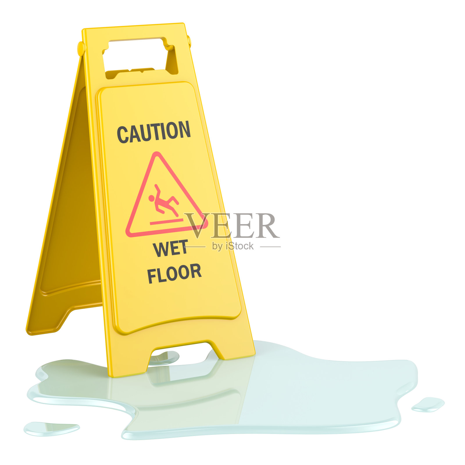 水坑小心湿地板标志，3D渲染照片摄影图片