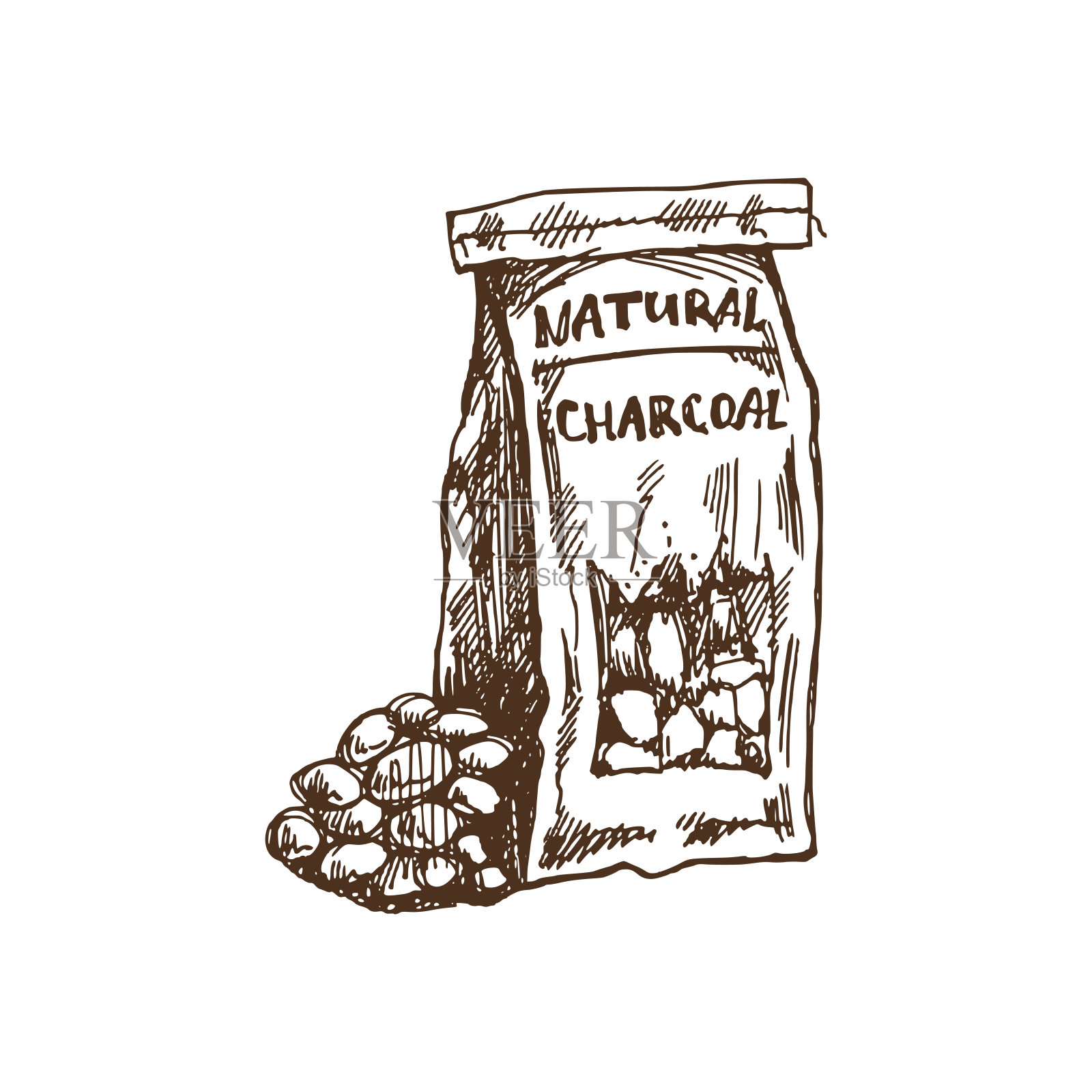 手绘单色矢量素描木炭纸袋烧烤。涂鸦复古插图。咖啡馆菜单和标签的装饰。雕刻的形象。插画图片素材