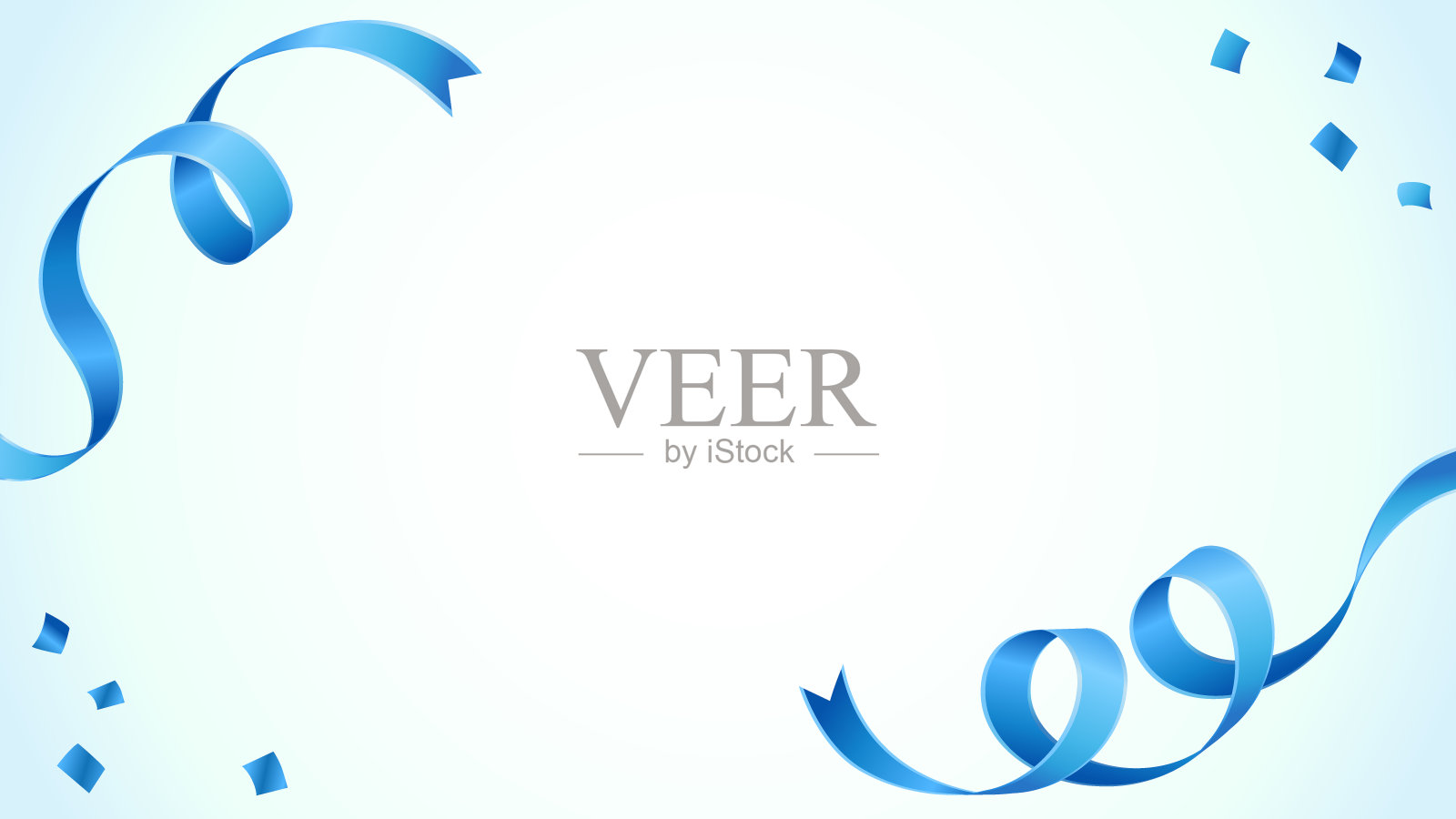 背景框架边界与卷曲的蓝色丝带和五彩纸屑插画图片素材