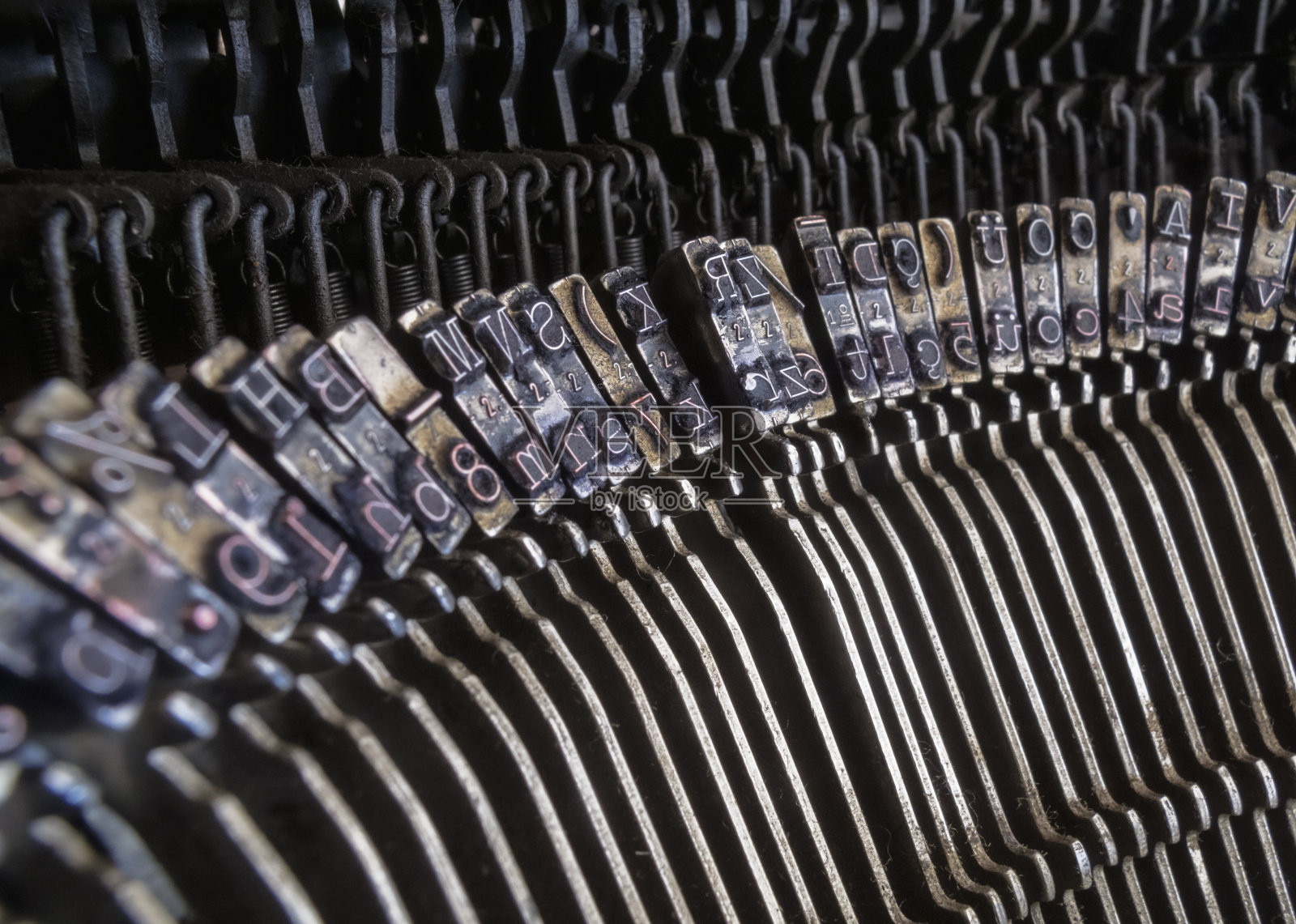 老式打字机的细节。照片摄影图片