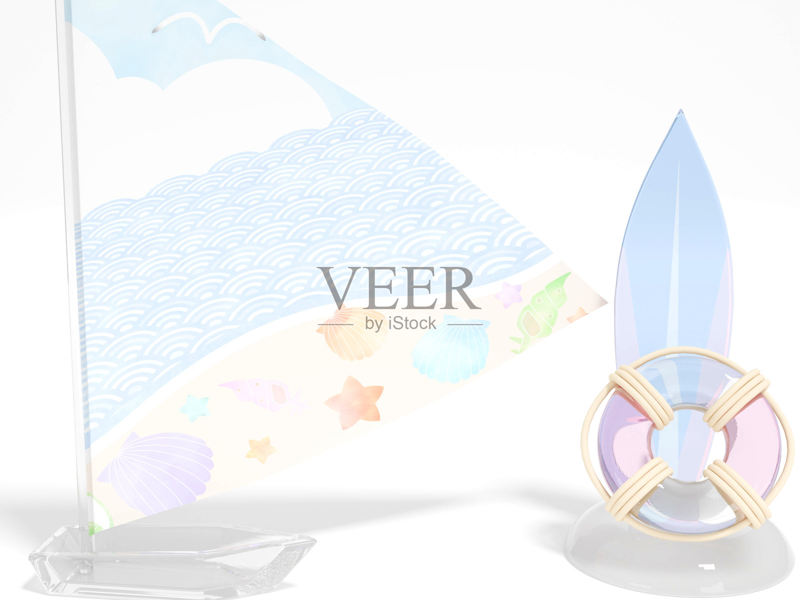 3DCG风景配可爱的玻璃海货摆件照片摄影图片