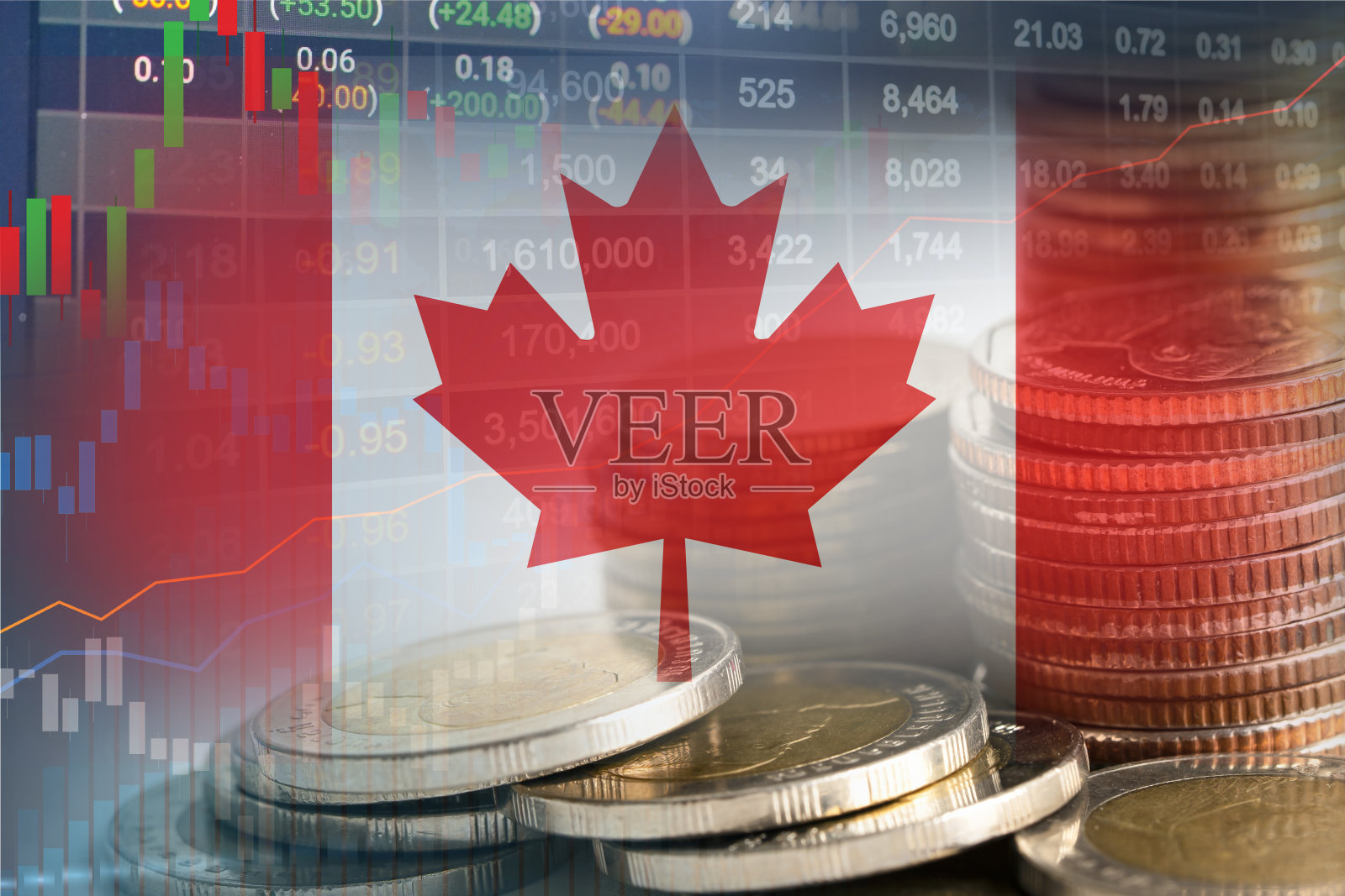 股市投资交易金融，币加旗，金融业务趋势数据背景。照片摄影图片