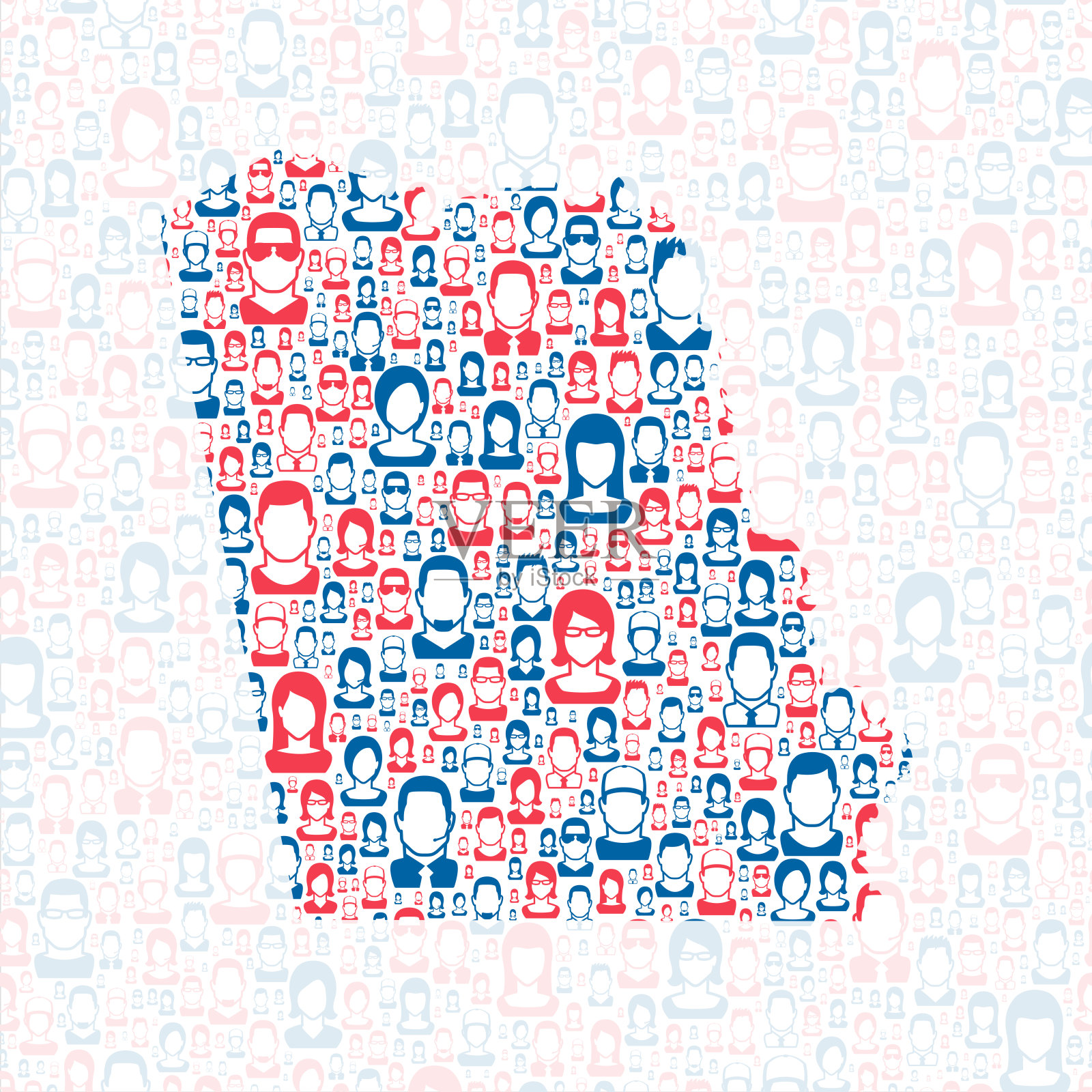 泰勒县，德克萨斯州。地图上有蓝色和红色的人插画图片素材