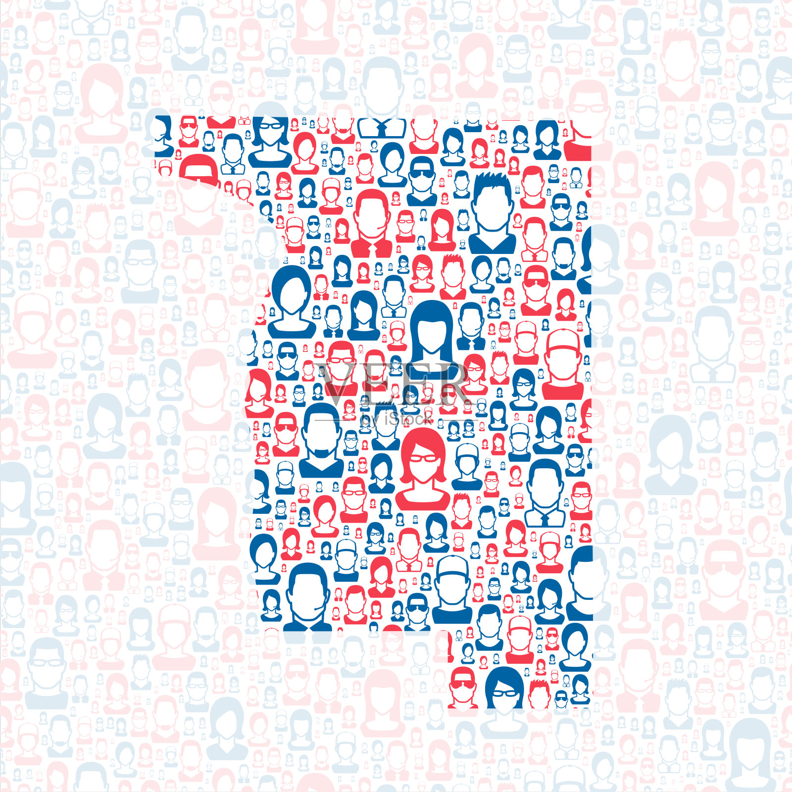 威斯康星州卡吕梅特县。地图上有蓝色和红色的人插画图片素材