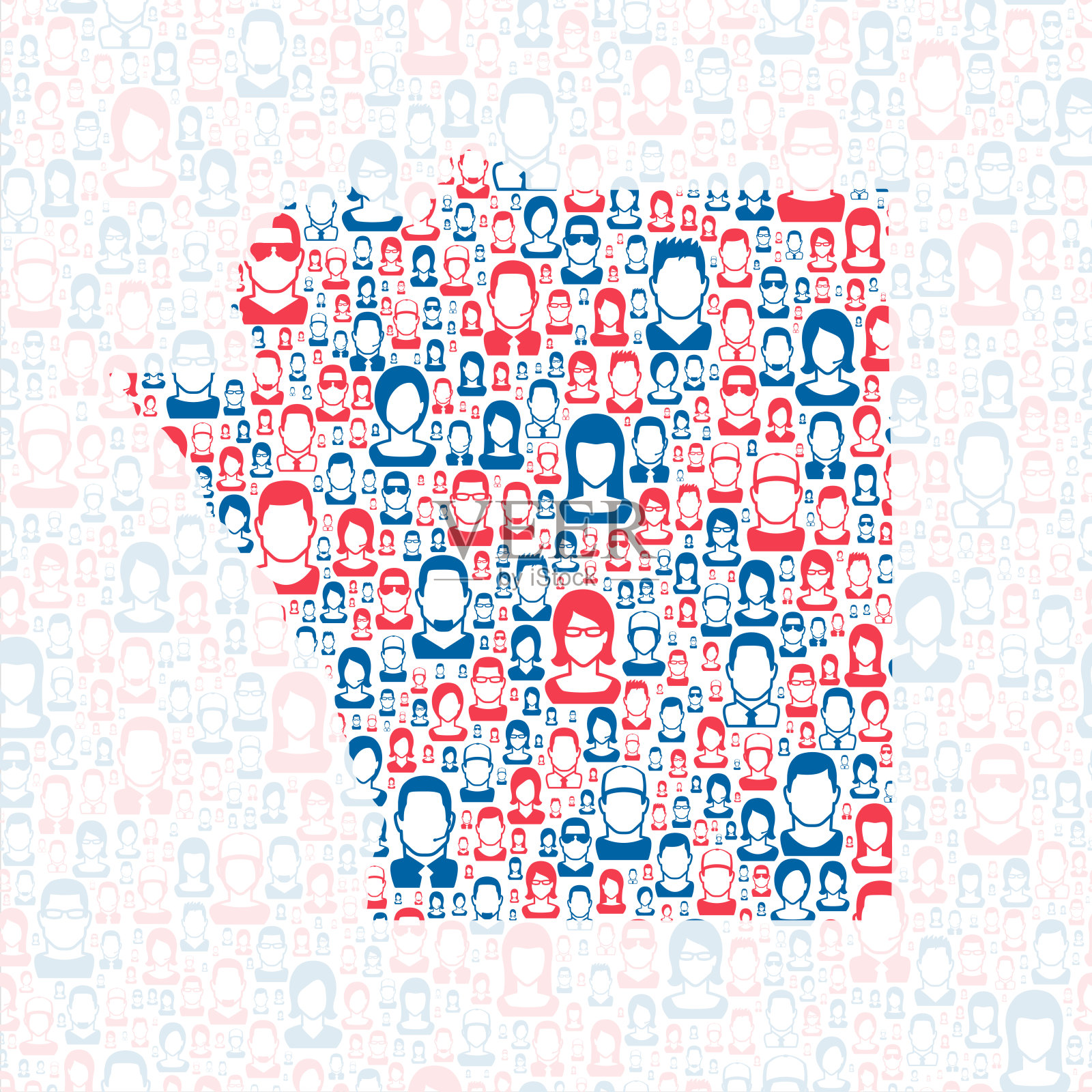 威斯康星州拉克罗斯县。地图上有蓝色和红色的人插画图片素材