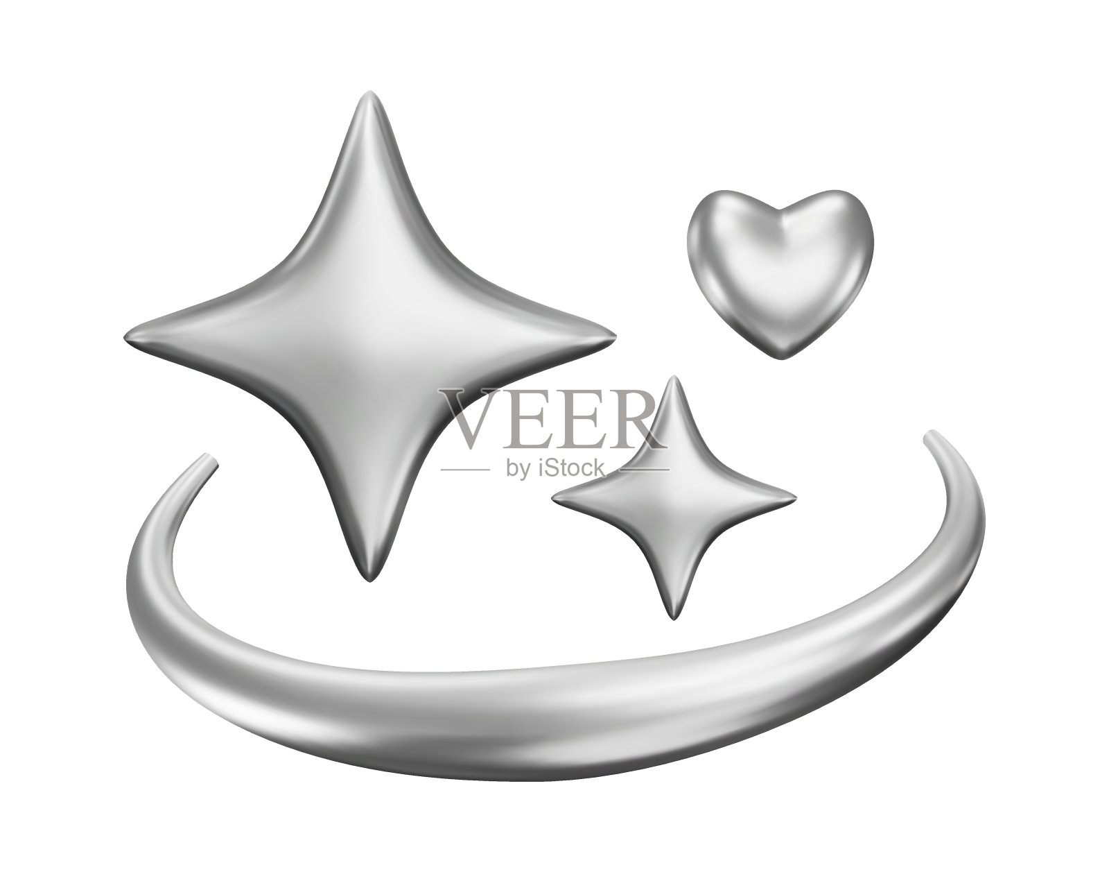 3d星星和心脏，未来的星系y2k元素。插画图片素材