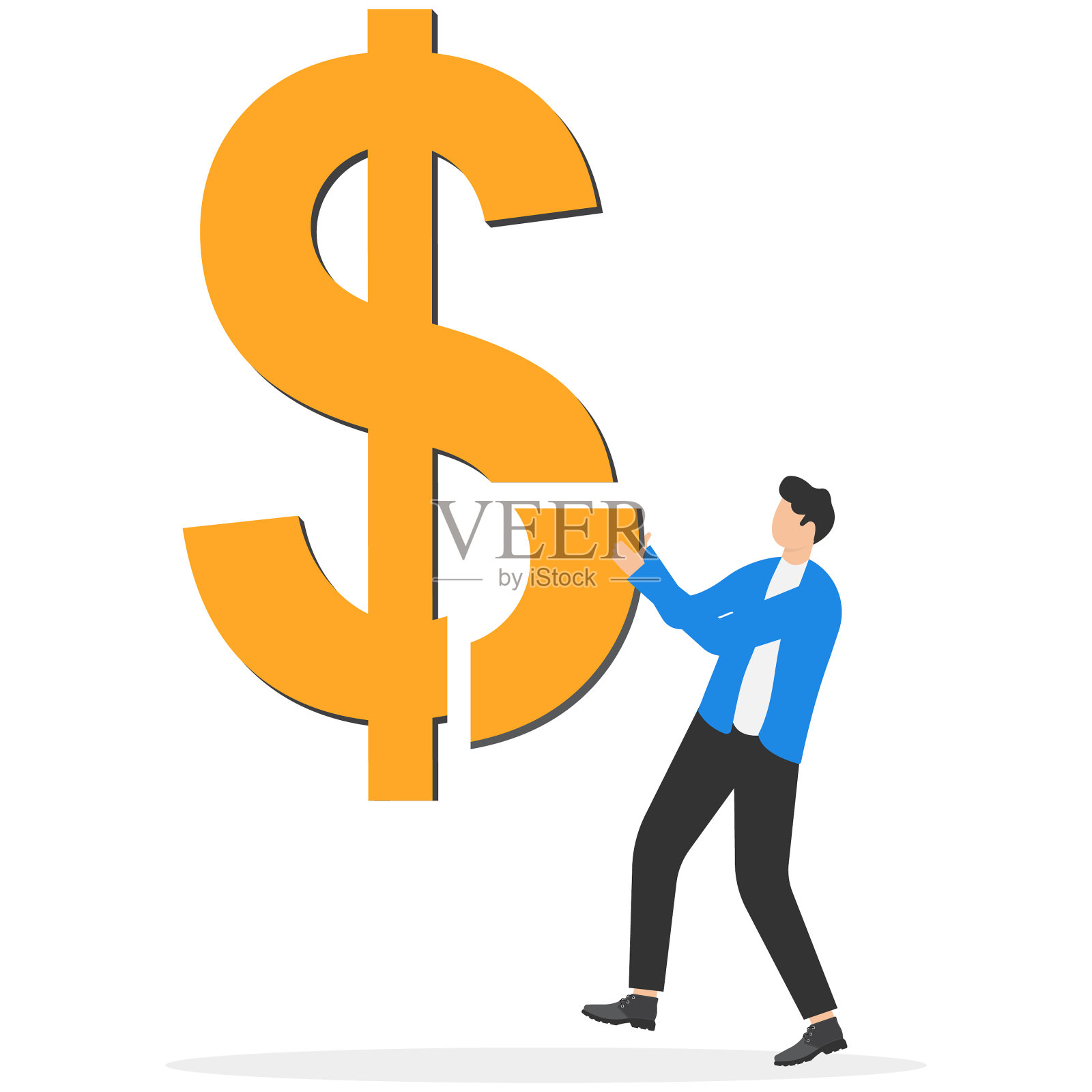 商人解谜赚美元，赚图标钱，完成商业增长理念插画图片素材