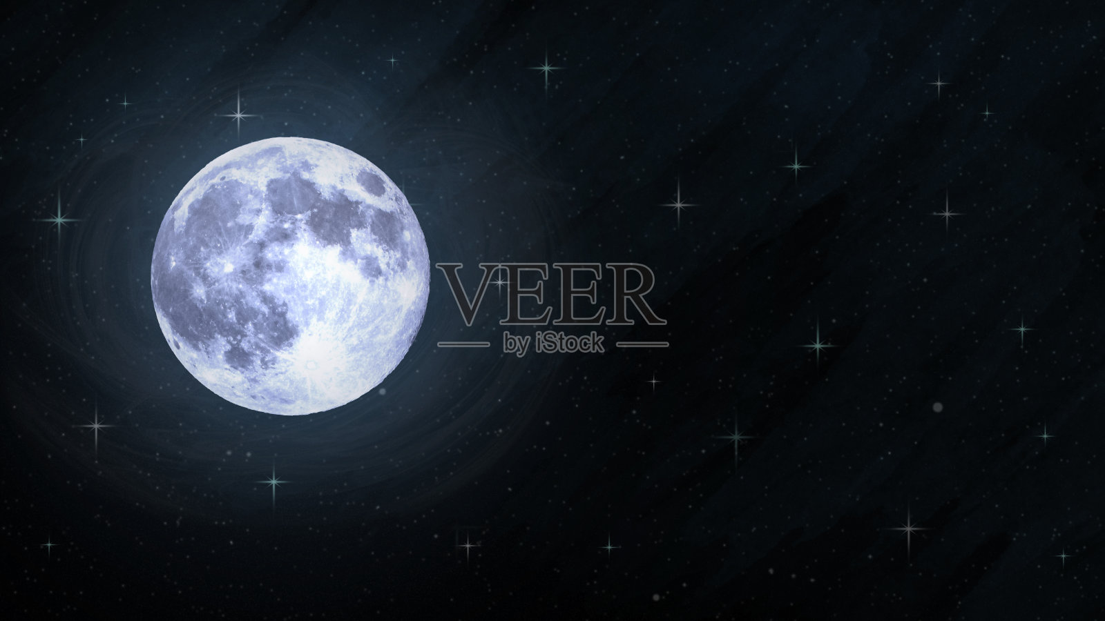 满月黑暗星夜-空灵大气的情绪-复制空间插画图片素材