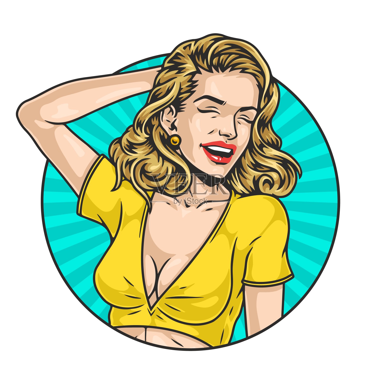 笑女士彩色复古海报插画图片素材