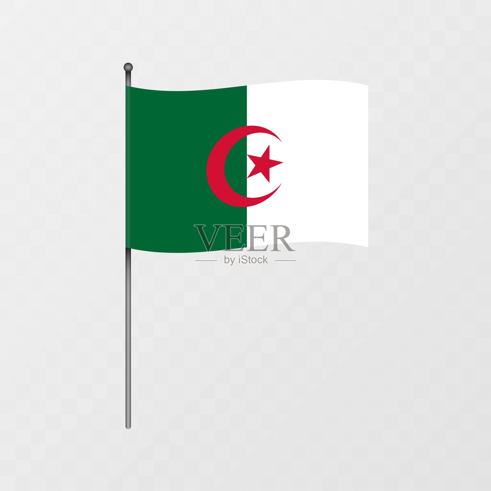 阿尔及利亚国旗插在旗杆上。矢量插图。插画图片素材