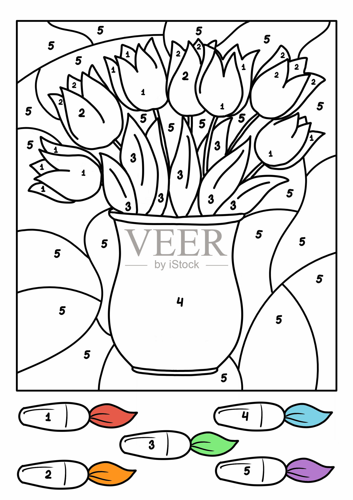 儿童数字涂色书插画图片素材