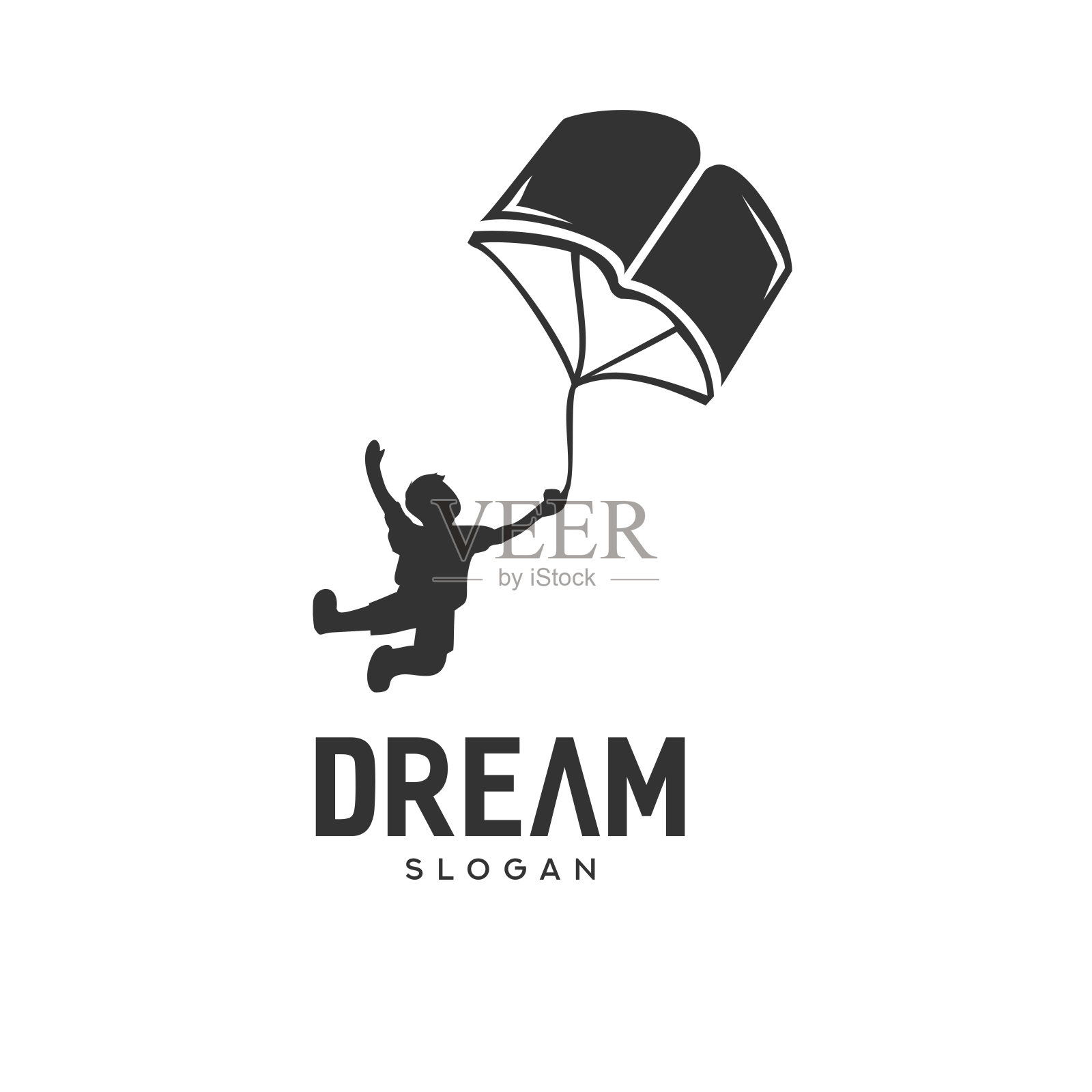 孩子梦想设计与孩子飞行抱书插画图片素材