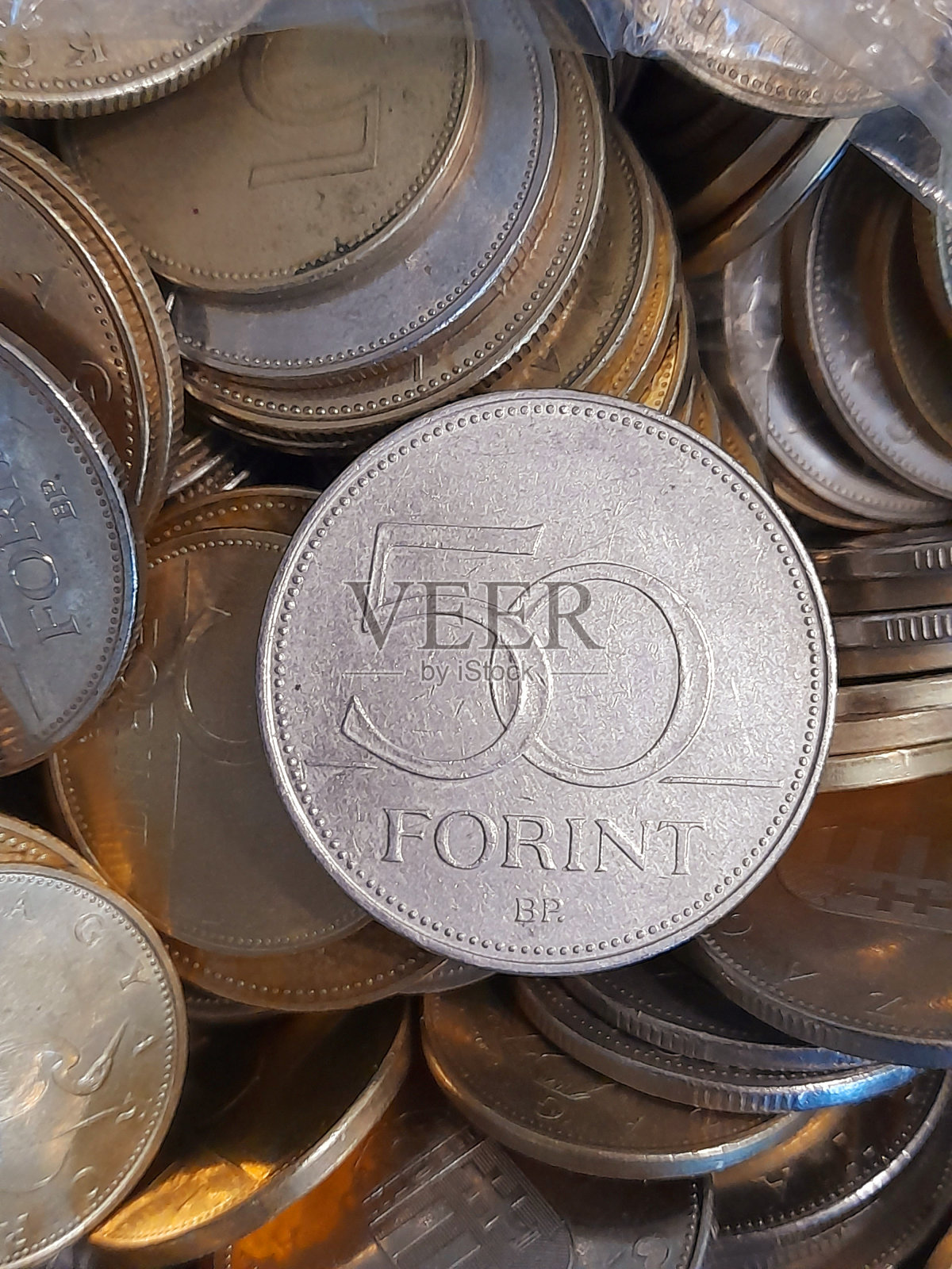 匈牙利硬币上的50福林硬币照片摄影图片