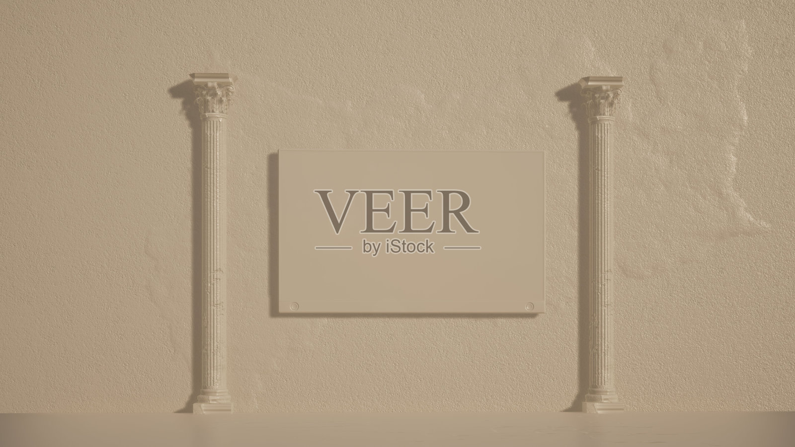 白色环境中的古柱墙和电视照片摄影图片