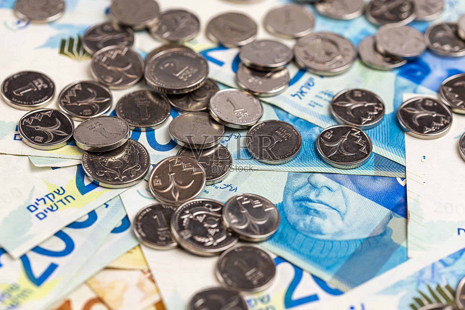 新以色列谢克尔硬币和纸币照片摄影图片