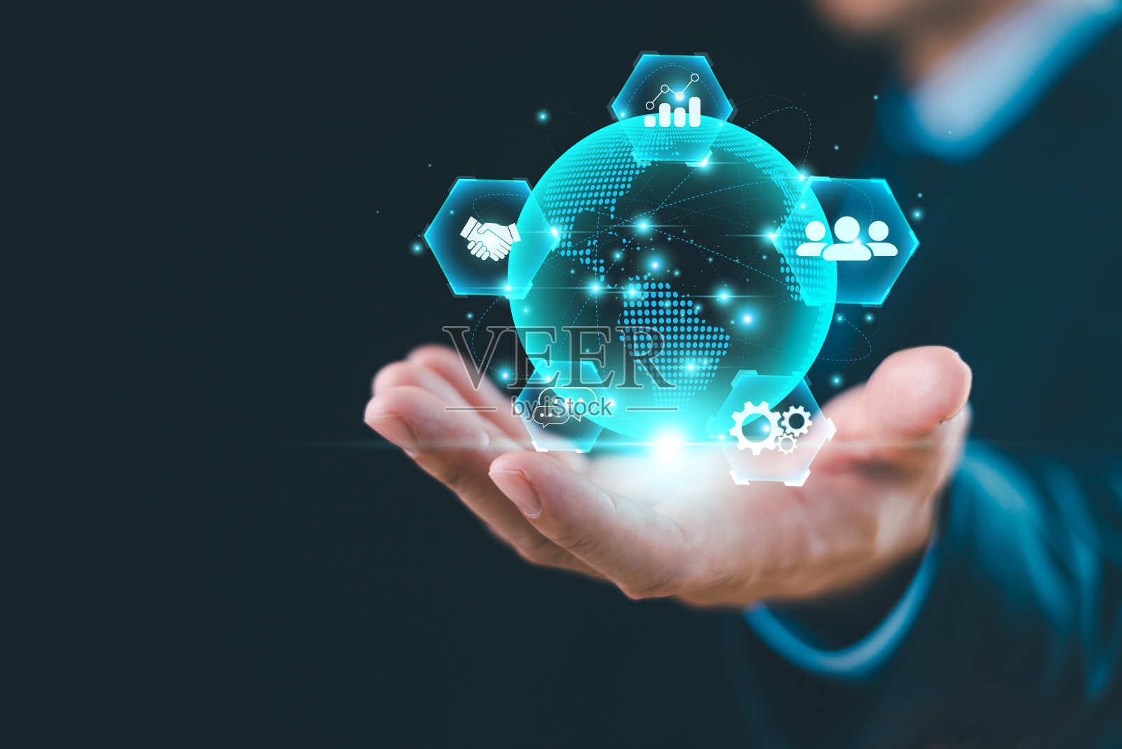 全球商业网络，互联网市场解决方案理念。商人拥有全球互联网连接应用技术和数字营销。金融银行，数字链接技术，大数据照片摄影图片