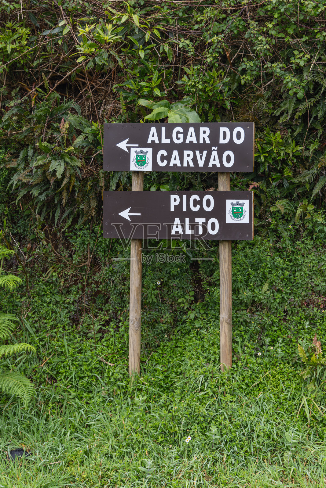 亚速尔群岛特塞拉岛的方向标志。照片摄影图片