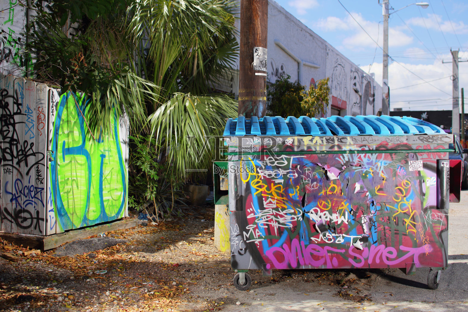 迈阿密温伍德的涂鸦垃圾箱照片摄影图片