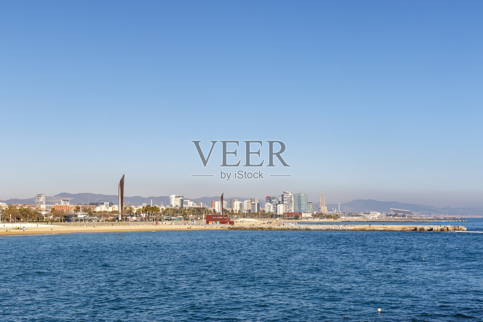 巴塞罗那海滩，巴塞罗那，加泰罗尼亚，西班牙，欧洲照片摄影图片