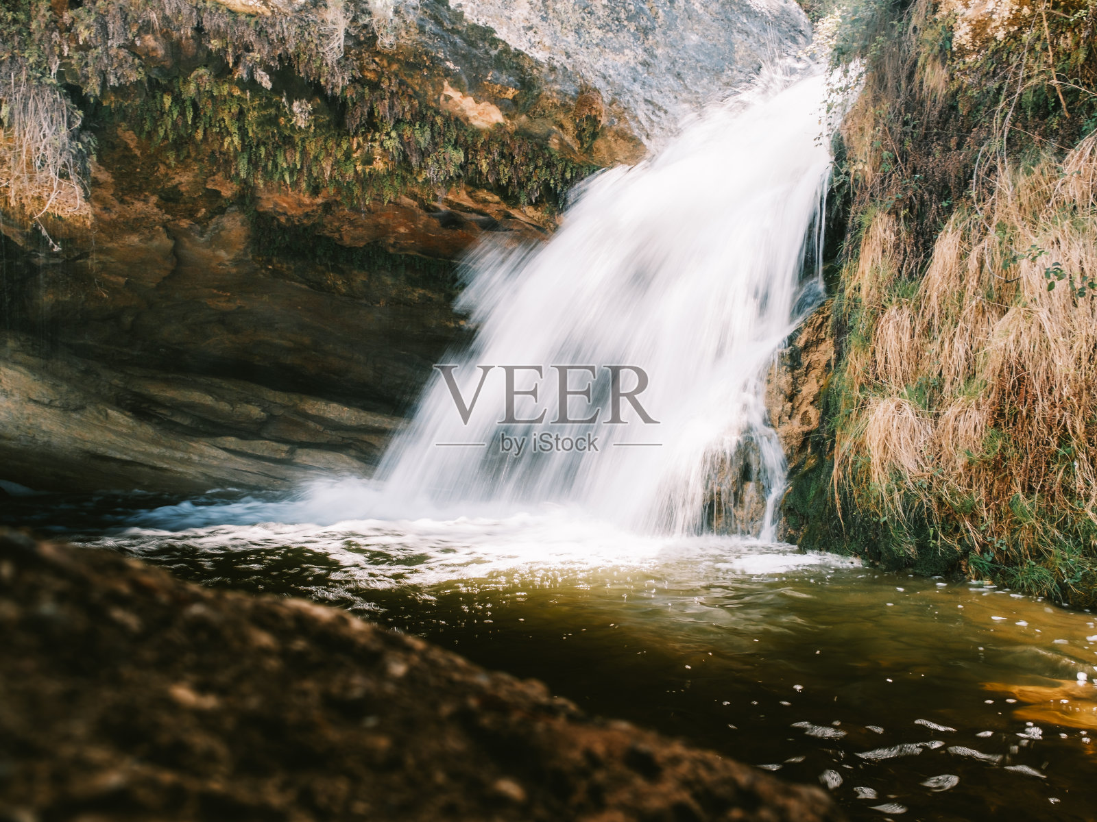 春天的瀑布照片摄影图片