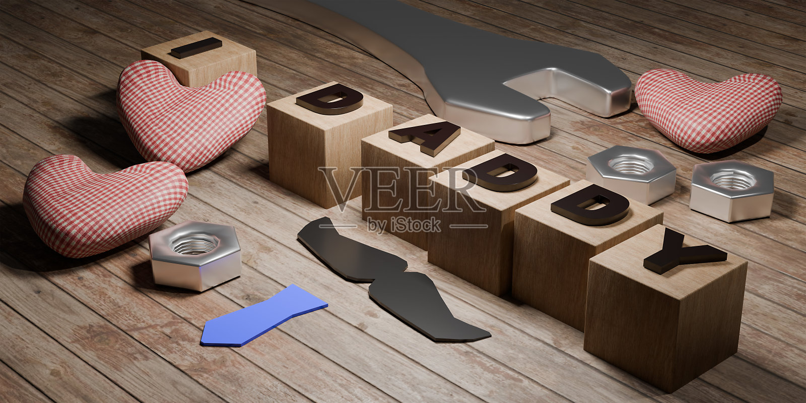 祝父亲节快乐3d贺卡。3 d渲染。照片摄影图片