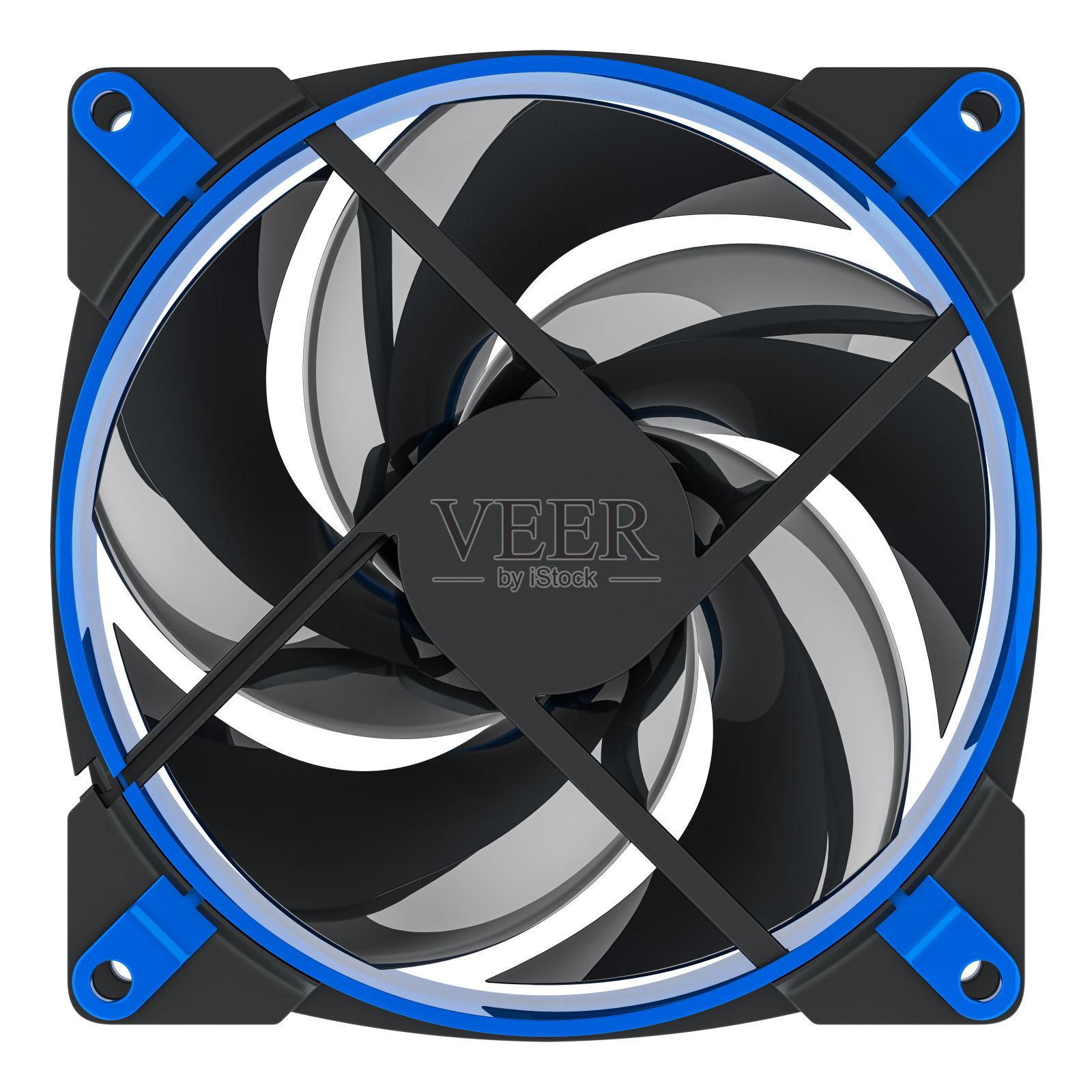 电脑机箱风扇，近距离前视图。三维渲染照片摄影图片