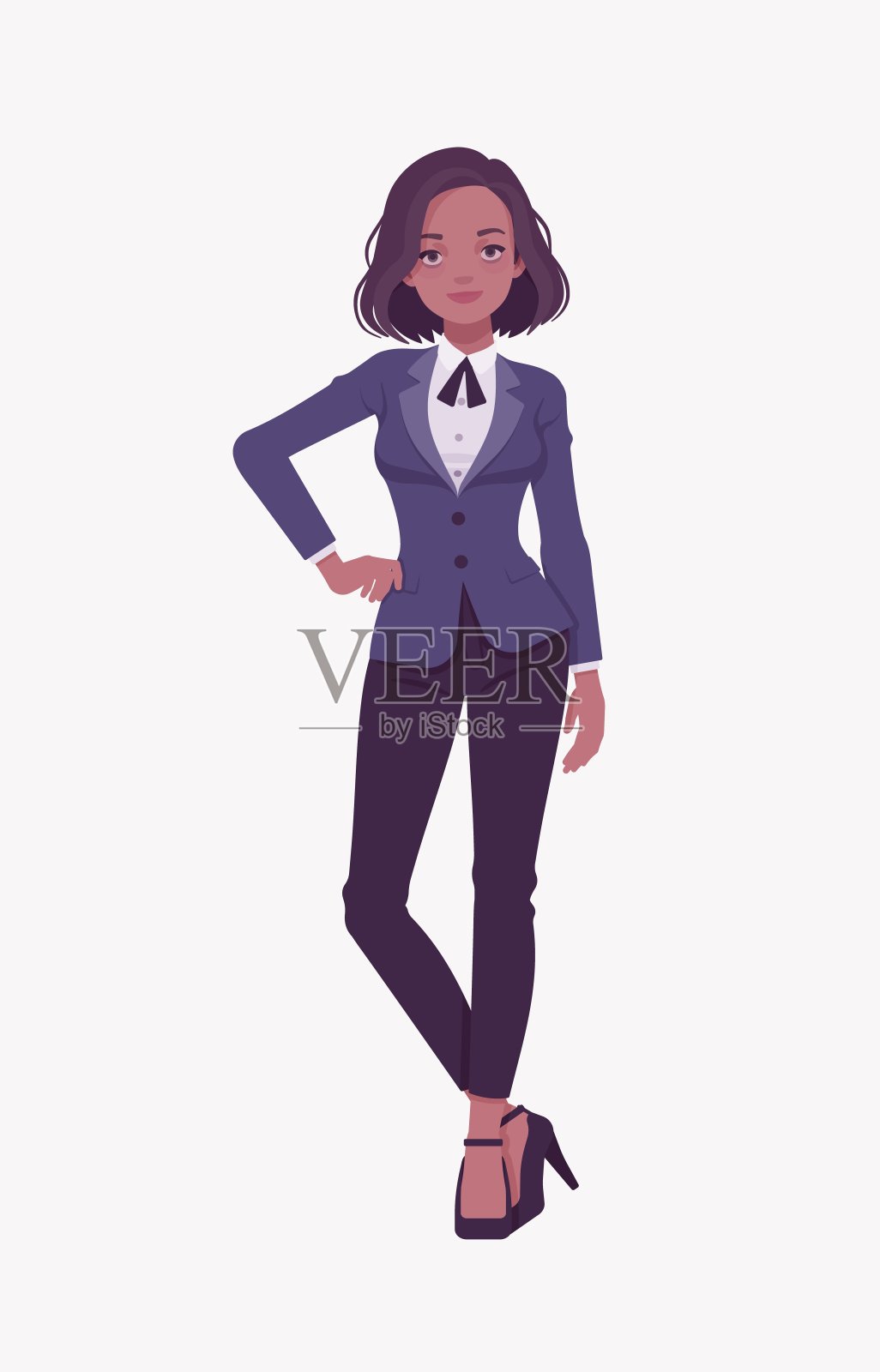 优雅的深色黑发商务正装女子站立姿势插画图片素材