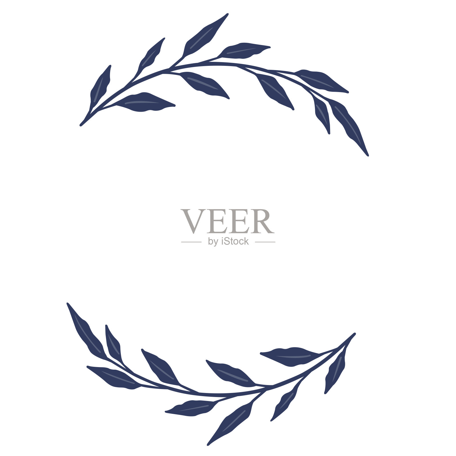 抽象深蓝色束叶花环装饰复古风格，花园和自然的概念插图。插画图片素材