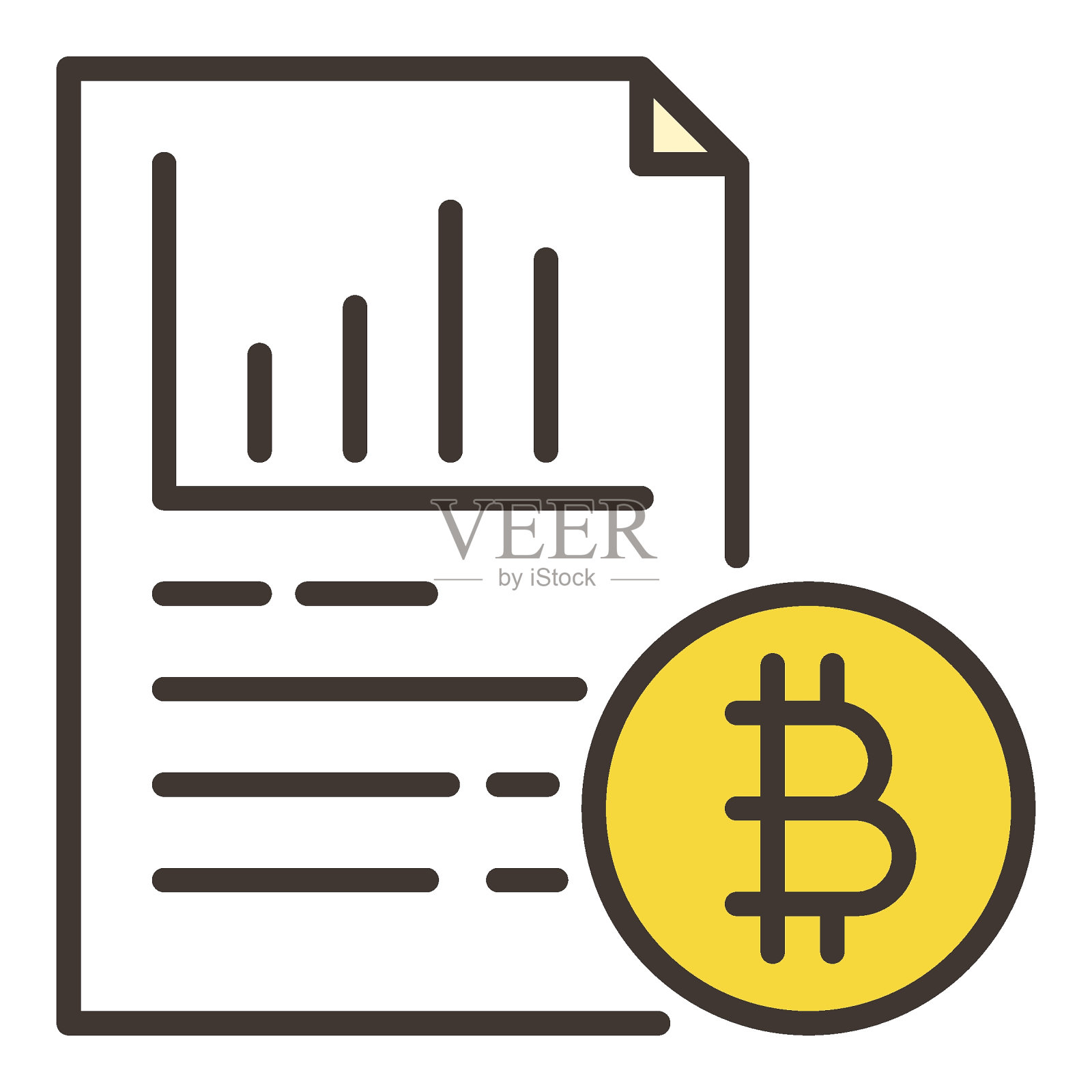 比特币文件矢量加密货币文件彩色图标或符号在大纲风格插画图片素材