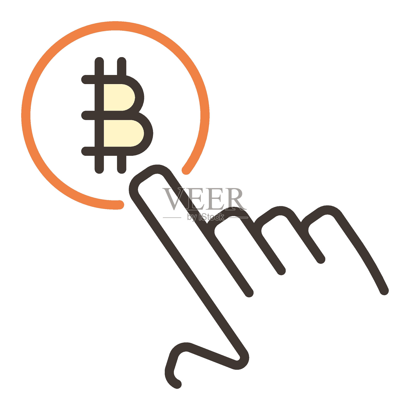 比特币标志和人手矢量区块链技术点击彩色图标或标志元素插画图片素材