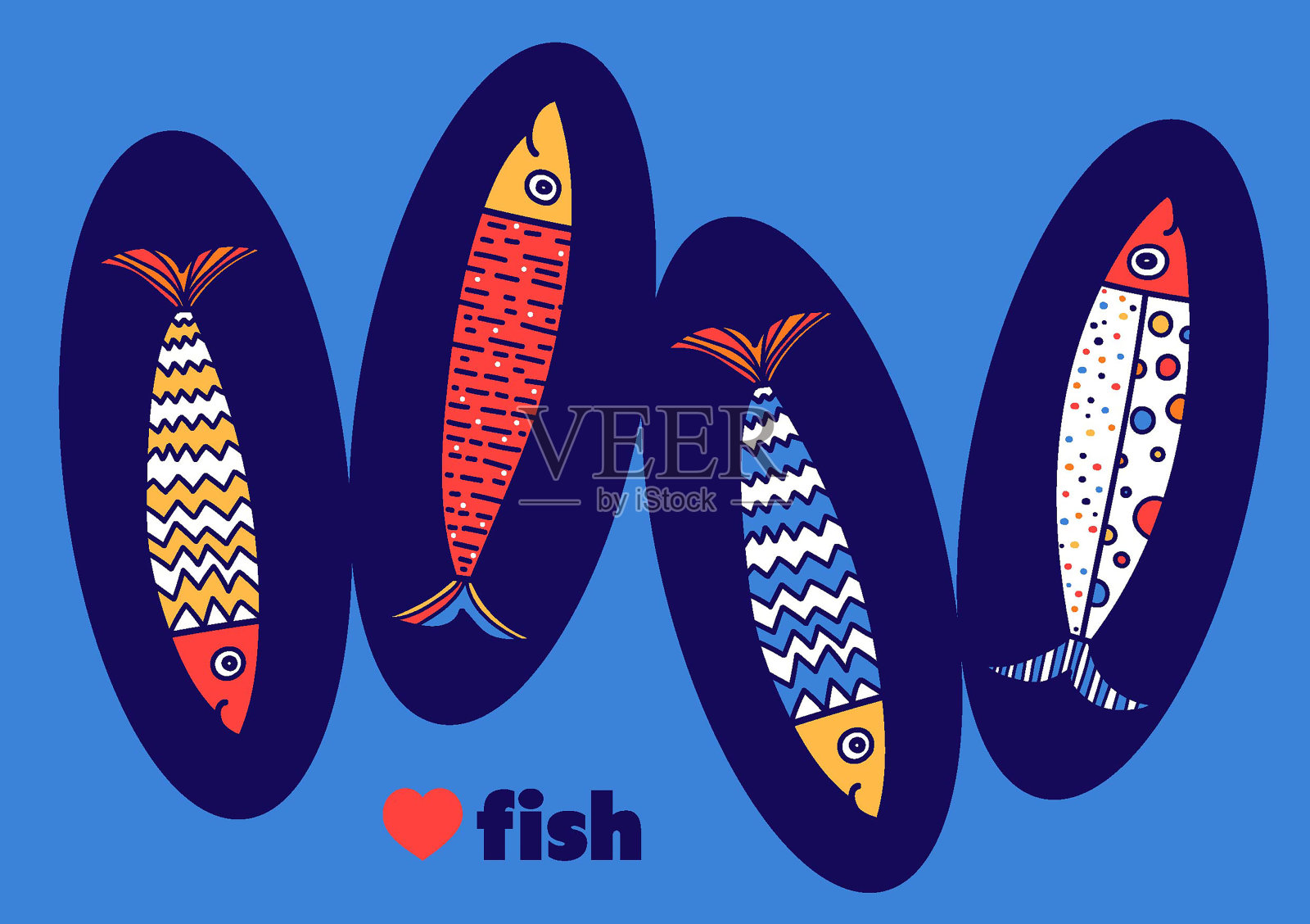 可爱的沙丁鱼插画图片素材