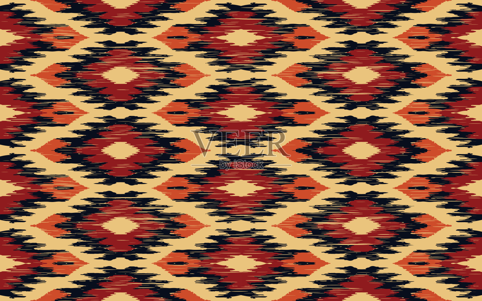 镶有钻石的几何装饰。Ikkat。无缝模式。阿兹特克风格。部落民族矢量纹理。民间刺绣，印度，斯堪的纳维亚，吉普赛，墨西哥，非洲地毯，壁纸。插画图片素材